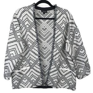 TOPSHOP Jacket Open Front Woven Cardigan Pockets Geometric Pattern Women's Small